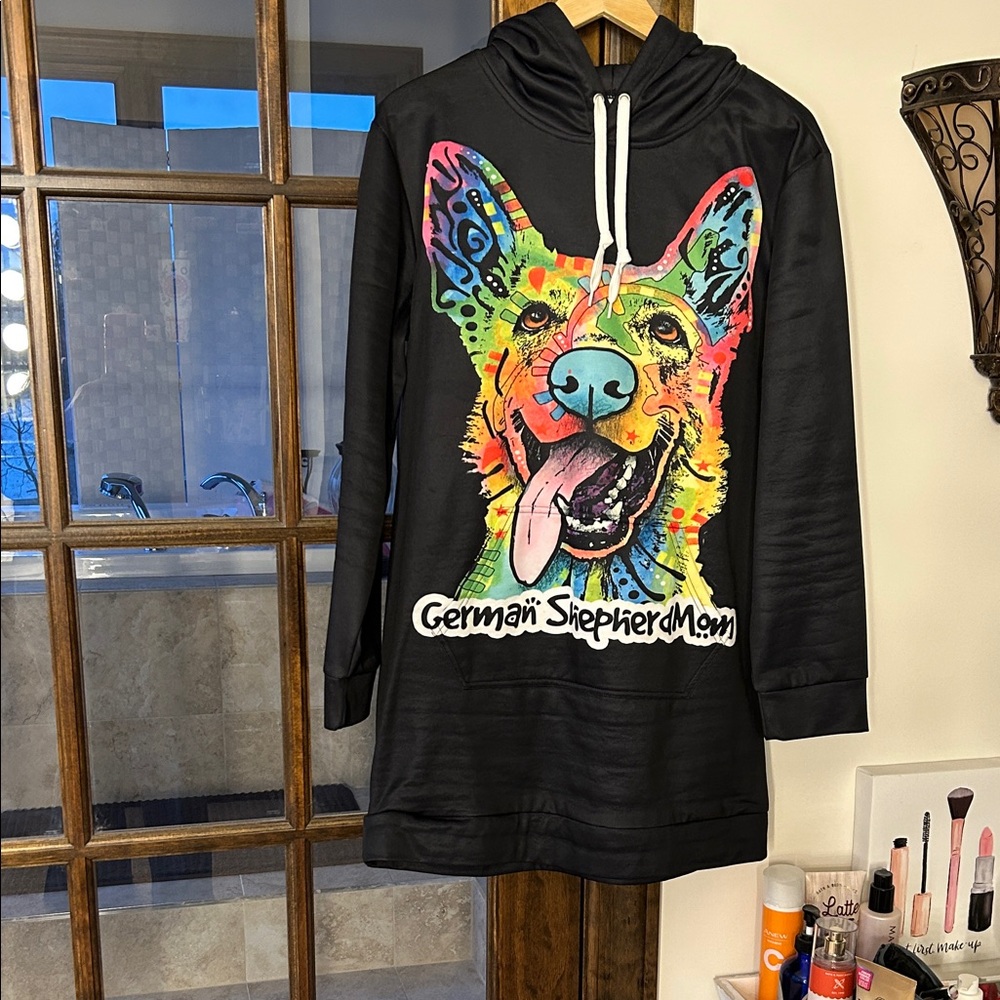 Colorful German Shepherd Print Black Hoodie - Picture 1 of 8